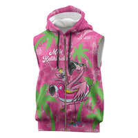 Aloha Hawaii Christmas Sleeveless Zip Hoodie Mele Kalikimaka Chill Flamingo Palaka Quilt Motifs LT14 Pink - Polynesian Pride