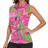 Aloha Hawaii Christmas Women Sleeveless Polo Shirt Mele Kalikimaka Chill Flamingo Palaka Quilt Motifs - Polynesian Pride