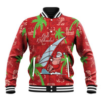 Aloha Hawaii Christmas Baseball Jacket Mele Kalikimaka Windsurfing Santa Palaka Quilt Motifs - Polynesian Pride