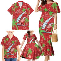 Aloha Hawaii Christmas Family Matching Mermaid Dress and Hawaiian Shirt Mele Kalikimaka Windsurfing Santa Palaka Quilt Motifs - Polynesian Pride