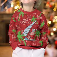 Aloha Hawaii Christmas Kid Ugly Christmas Sweater Mele Kalikimaka Windsurfing Santa Palaka Quilt Motifs - Polynesian Pride