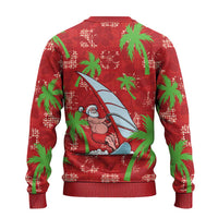 Aloha Hawaii Christmas Ugly Christmas Sweater Mele Kalikimaka Windsurfing Santa Palaka Quilt Motifs - Polynesian Pride