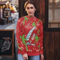 Aloha Hawaii Christmas Ugly Christmas Sweater Mele Kalikimaka Windsurfing Santa Palaka Quilt Motifs - Polynesian Pride