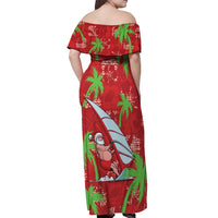 Aloha Hawaii Christmas Off Shoulder Maxi Dress Mele Kalikimaka Windsurfing Santa Palaka Quilt Motifs - Polynesian Pride