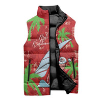Aloha Hawaii Christmas Sleeveless Puffer Jacket Mele Kalikimaka Windsurfing Santa Palaka Quilt Motifs - Polynesian Pride