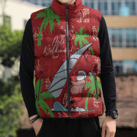 Aloha Hawaii Christmas Sleeveless Puffer Jacket Mele Kalikimaka Windsurfing Santa Palaka Quilt Motifs - Polynesian Pride