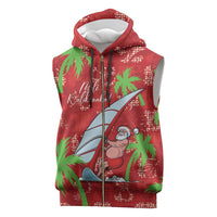 Aloha Hawaii Christmas Sleeveless Zip Hoodie Mele Kalikimaka Windsurfing Santa Palaka Quilt Motifs LT14 Red - Polynesian Pride