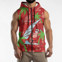 Aloha Hawaii Christmas Sleeveless Zip Hoodie Mele Kalikimaka Windsurfing Santa Palaka Quilt Motifs LT14 - Polynesian Pride