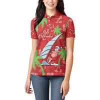 Aloha Hawaii Christmas Women Polo Shirt Mele Kalikimaka Windsurfing Santa Palaka Quilt Motifs - Polynesian Pride