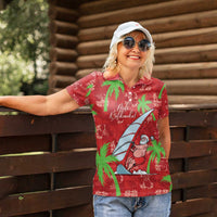 Aloha Hawaii Christmas Women Polo Shirt Mele Kalikimaka Windsurfing Santa Palaka Quilt Motifs - Polynesian Pride