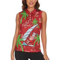 Aloha Hawaii Christmas Women Sleeveless Polo Shirt Mele Kalikimaka Windsurfing Santa Palaka Quilt Motifs - Polynesian Pride