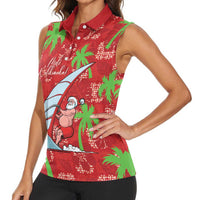 Aloha Hawaii Christmas Women Sleeveless Polo Shirt Mele Kalikimaka Windsurfing Santa Palaka Quilt Motifs - Polynesian Pride