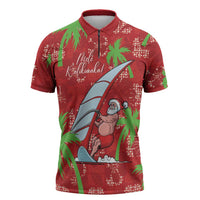 Aloha Hawaii Christmas Zipper Polo Shirt Mele Kalikimaka Windsurfing Santa Palaka Quilt Motifs - Polynesian Pride