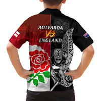 New Zealand And England Rugby Family Matching Long Sleeve Bodycon Dress and Hawaiian Shirt 2023 World Cup All Black Combine Red Roses LT14 - Polynesian Pride