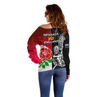 New Zealand And England Rugby Off Shoulder Sweater 2023 World Cup All Black Combine Red Roses LT14 - Polynesian Pride