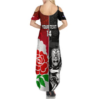 Custom New Zealand And England Rugby Family Matching Summer Maxi Dress and Hawaiian Shirt 2023 World Cup All Black Combine Red Roses LT14 - Polynesian Pride