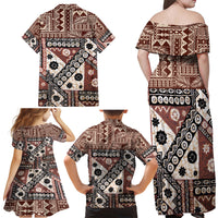 Bula Fiji Family Matching Off Shoulder Maxi Dress and Hawaiian Shirt Unique Masi Tapa Pattern LT14 - Polynesian Pride