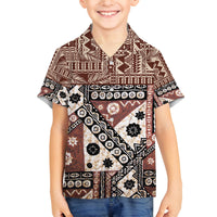 Bula Fiji Family Matching Off Shoulder Short Dress and Hawaiian Shirt Unique Masi Tapa Pattern LT14 Son's Shirt Brown - Polynesian Pride
