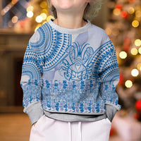 Niue Language Week Kid Ugly Christmas Sweater The Rock Coconut Crab - Siapo Blue Pastel