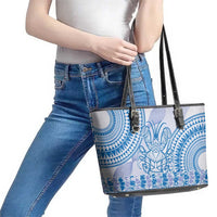Niue Language Week Leather Tote Bag The Rock Coconut Crab - Siapo Blue Pastel