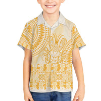 Niue Language Week Family Matching Off Shoulder Short Dress and Hawaiian Shirt The Rock Coconut Crab - Siapo Gold Pastel