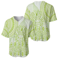 Lime Green Niue Language Week Baseball Jersey The Rock Coconut Crab - Siapo Pattern