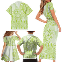 Lime Green Niue Language Week Family Matching Short Sleeve Bodycon Dress and Hawaiian Shirt The Rock Coconut Crab - Siapo Pattern