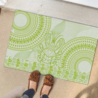 Lime Green Niue Language Week Rubber Doormat The Rock Coconut Crab - Siapo Pattern
