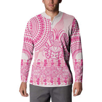 Pink Niue Language Week Button Sweatshirt The Rock Coconut Crab - Siapo Pattern