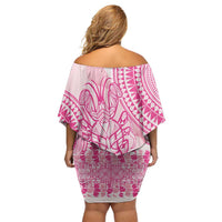 Pink Niue Language Week Family Matching Off Shoulder Short Dress and Hawaiian Shirt The Rock Coconut Crab - Siapo Pattern