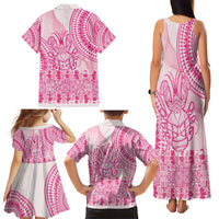 Pink Niue Language Week Family Matching Tank Maxi Dress and Hawaiian Shirt The Rock Coconut Crab - Siapo Pattern