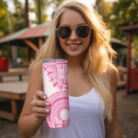 Pink Niue Language Week Skinny Tumbler The Rock Coconut Crab - Siapo Pattern