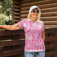 Pink Niue Language Week Women Polo Shirt The Rock Coconut Crab - Siapo Pattern