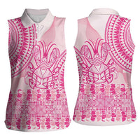 Pink Niue Language Week Women Sleeveless Polo Shirt The Rock Coconut Crab - Siapo Pattern