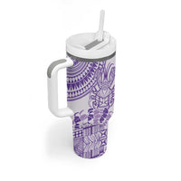 Purple Niue Language Week Tumbler With Handle The Rock Coconut Crab - Siapo Pattern