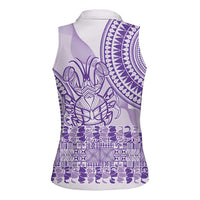 Purple Niue Language Week Women Sleeveless Polo Shirt The Rock Coconut Crab - Siapo Pattern