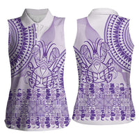 Purple Niue Language Week Women Sleeveless Polo Shirt The Rock Coconut Crab - Siapo Pattern