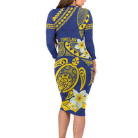 Te Vaiaho o te Gagana Tokelau Long Sleeve Bodycon Dress Polynesian Turtle - Malo Ni!