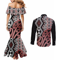 New Zealand Couples Matching Mermaid Dress and Long Sleeve Button Shirt Aotearoa Kowhaiwhai Mix Taniko Art LT14 - Polynesian Pride