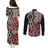 New Zealand Couples Matching Puletasi Dress and Long Sleeve Button Shirt Aotearoa Kowhaiwhai Mix Taniko Art LT14 - Polynesian Pride