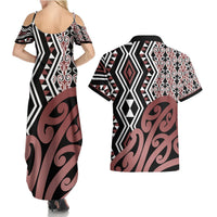 New Zealand Couples Matching Summer Maxi Dress and Hawaiian Shirt Aotearoa Kowhaiwhai Mix Taniko Art LT14 - Polynesian Pride