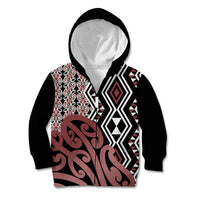 New Zealand Kid Hoodie Aotearoa Kowhaiwhai Mix Taniko Art LT14 Zip Hoodie Brown - Polynesian Pride