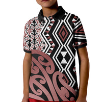 New Zealand Kid Polo Shirt Aotearoa Kowhaiwhai Mix Taniko Art LT14 Kid Brown - Polynesian Pride