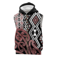New Zealand Sleeveless Zip Hoodie Aotearoa Kowhaiwhai Mix Taniko Art - Polynesian Pride