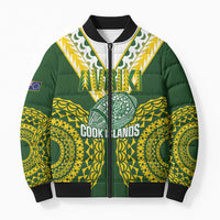 Custom Avaiki Cook Islands Rugby Bomber Puffer Jacket Kuki Airani Tatau Green LT14 Unisex Green - Polynesian Pride