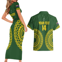 Custom Avaiki Cook Islands Rugby Couples Matching Short Sleeve Bodycon Dress and Hawaiian Shirt Kuki Airani Tatau Green LT14 - Polynesian Pride
