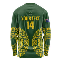 Custom Avaiki Cook Islands Rugby Long Sleeve Shirt Kuki Airani Tatau Green LT14 - Polynesian Pride