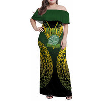 Custom Avaiki Cook Islands Rugby Family Matching Off Shoulder Maxi Dress and Hawaiian Shirt Kuki Airani Tatau Black LT14 Mom's Dress Black - Polynesian Pride