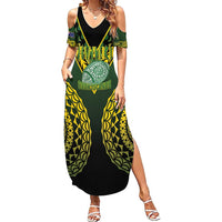 Custom Avaiki Cook Islands Rugby Family Matching Summer Maxi Dress and Hawaiian Shirt Kuki Airani Tatau Black LT14 Mom's Dress Black - Polynesian Pride