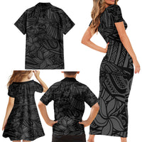 Polynesia Family Matching Short Sleeve Bodycon Dress and Hawaiian Shirt Polynesian Pattern Mix Plumeria Black LT14 - Polynesian Pride